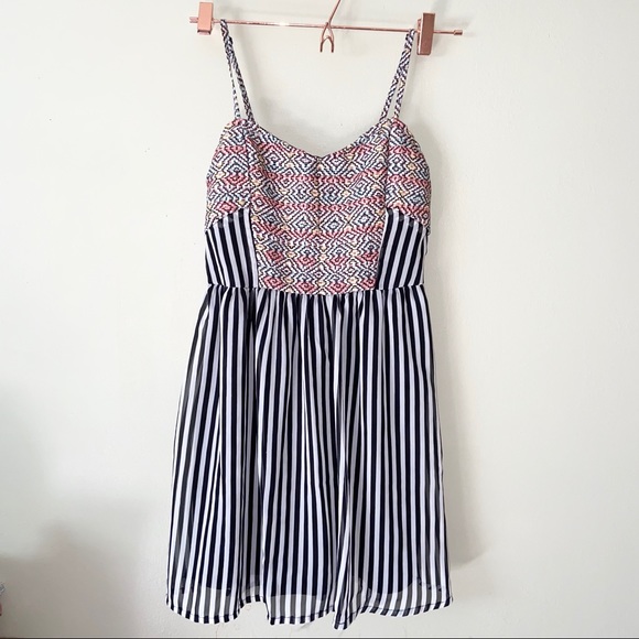 Bar III Dresses & Skirts - Sundress striped black and white w/ Aztec print XS